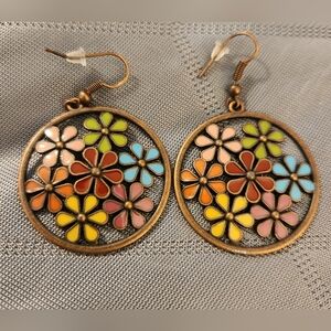 Copper And Floral Drop Earrings